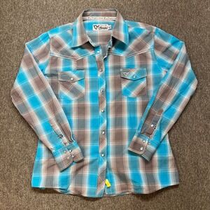 Cowgirl Hardware Womens Plaid Western Snap Shirt Blue Brown Cotton Size M